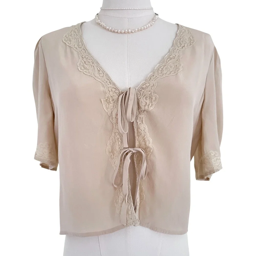 Reformation Romano Top 100% Silk Cream S